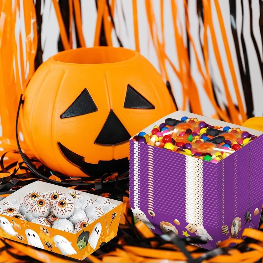 WorldBazaar Halloween Paper Food Trays 60PCS Disposable Party Treat Snack Holder